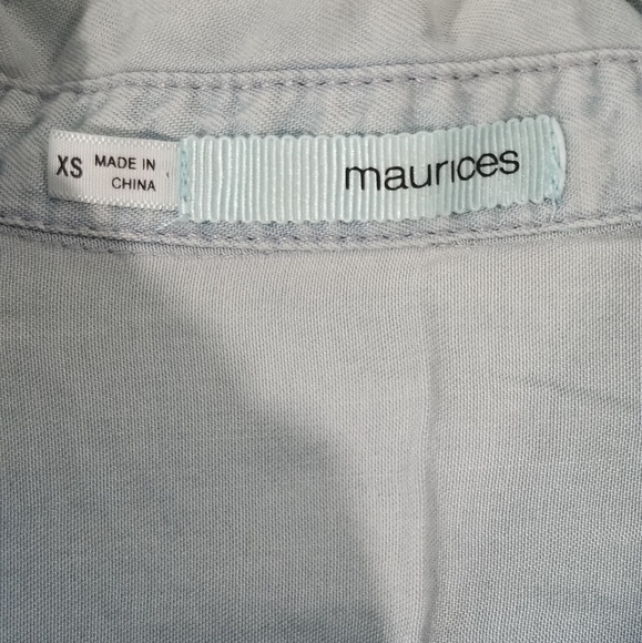 Maurices Ombre Jean Button Up Blouse. Super Soft! Bottom & Cuff Fringe. Size XS. - Picture 5 of 9